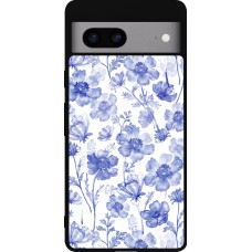 Coque Google Pixel 7a - Silicone rigide noir Spring 23 watercolor blue flowers