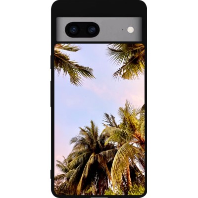 Coque Google Pixel 7a - Silicone rigide noir Summer 2023 palm tree vibe