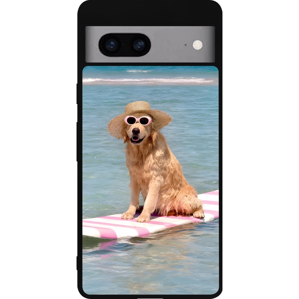 Coque Google Pixel 7a - Silicone rigide noir Summer Dog on Paddle