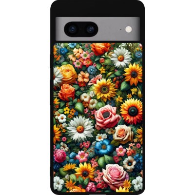 Coque Google Pixel 7a - Silicone rigide noir Summer Floral Pattern