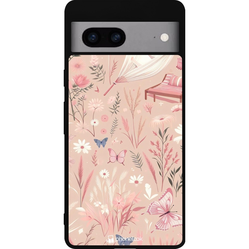 Coque Google Pixel 7a - Silicone rigide noir Summer Pastel Pattern