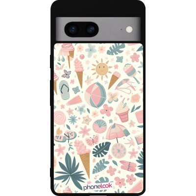 Coque Google Pixel 7a - Silicone rigide noir Summer Pink Pattern