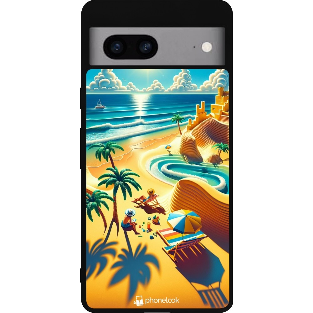 Coque Google Pixel 7a - Silicone rigide noir Sunset Breeze