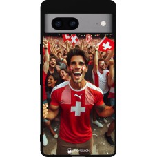 Coque Google Pixel 7a - Silicone rigide noir Supporter Suisse Euro 2024