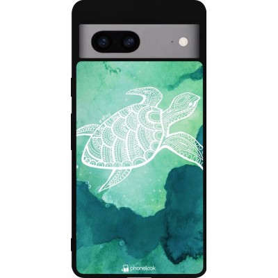 Coque Google Pixel 7a - Silicone rigide noir Turtle Aztec Watercolor