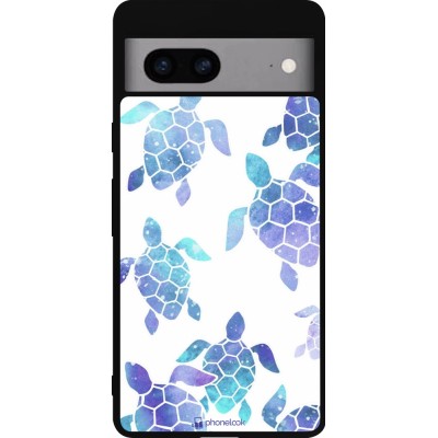 Coque Google Pixel 7a - Silicone rigide noir Turtles pattern watercolor