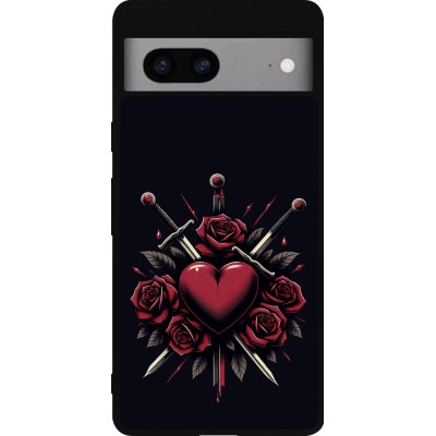 Coque Google Pixel 7a - Silicone rigide noir Valentine 2024 gothic love