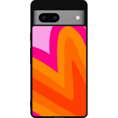 Coque Google Pixel 7a - Silicone rigide noir Valentine 2024 heart gradient