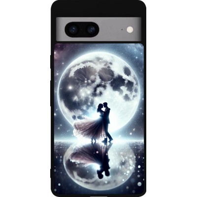 Coque Google Pixel 7a - Silicone rigide noir Valentine 2024 Love under the moon