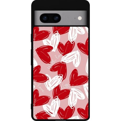 Coque Google Pixel 7a - Silicone rigide noir Valentine 2024 with love heart