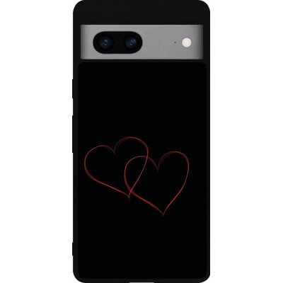 Coque Google Pixel 7a - Silicone rigide noir Valentine 2023 attached heart