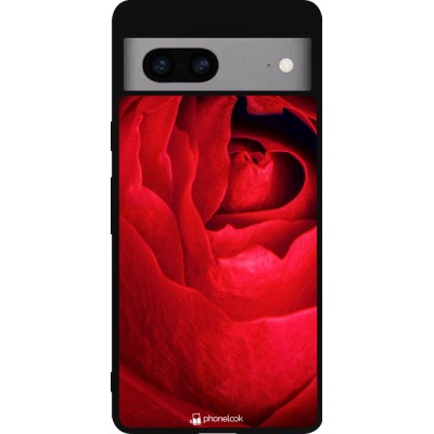 Coque Google Pixel 7a - Silicone rigide noir Valentine 2022 Rose