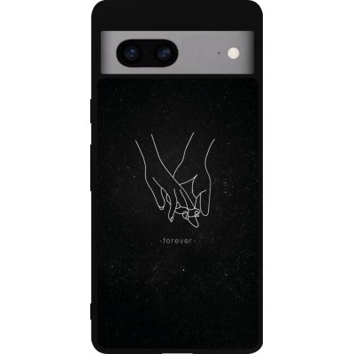 Coque Google Pixel 7a - Silicone rigide noir Valentine 2023 hands forever