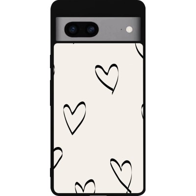 Coque Google Pixel 7a - Silicone rigide noir Valentine 2023 minimalist hearts