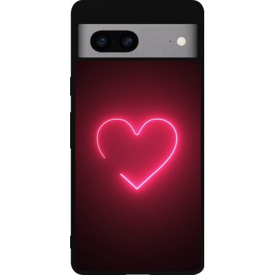 Coque Google Pixel 7a - Silicone rigide noir Valentine 2023 single neon heart