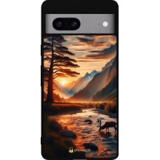 Coque Google Pixel 7a - Silicone rigide noir Valley Sunset Deer Tree