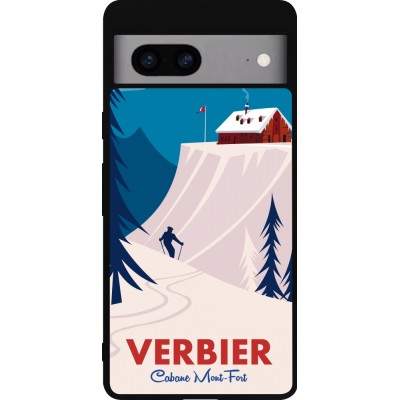 Coque Google Pixel 7a - Silicone rigide noir Verbier Cabane Mont-Fort