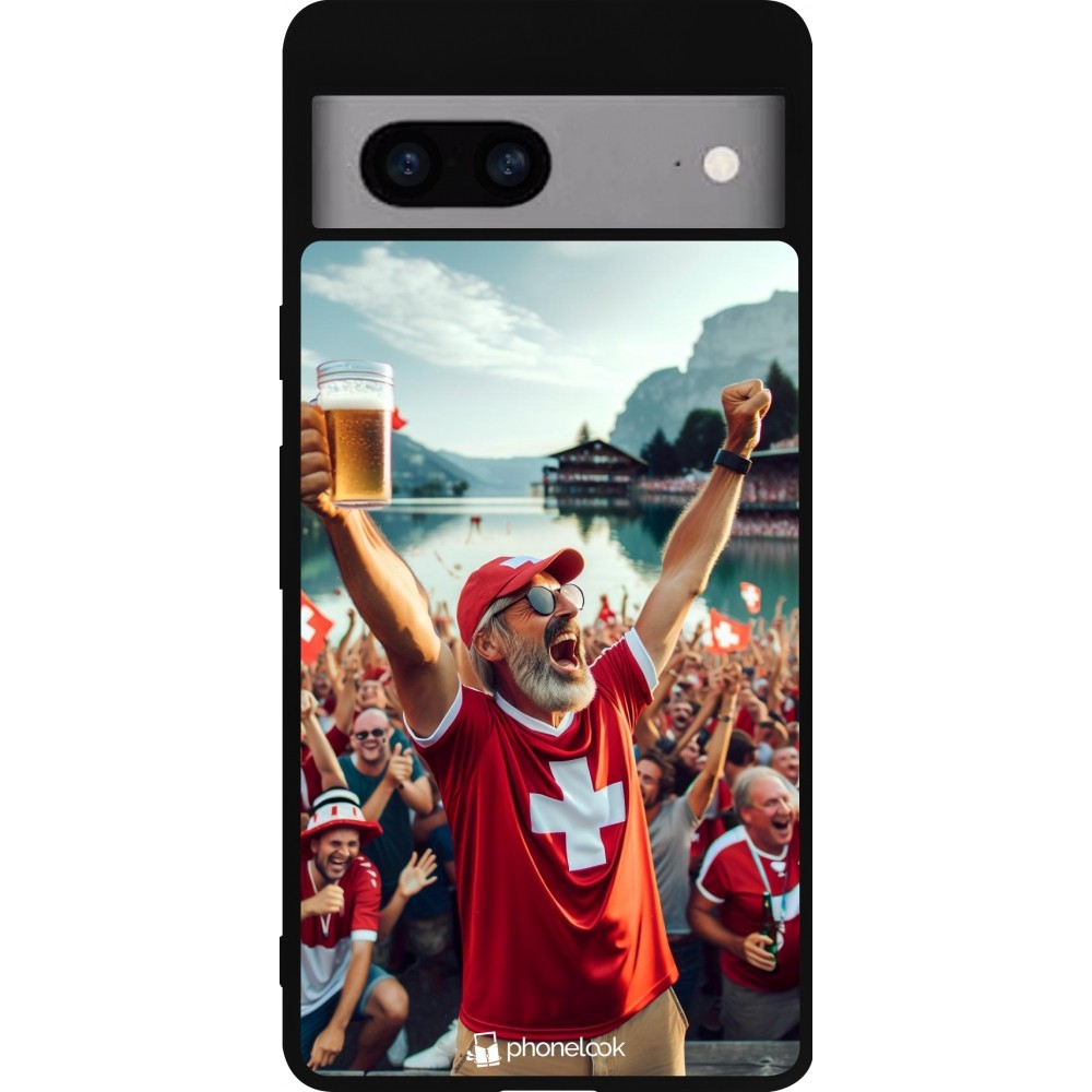 Coque Google Pixel 7a - Silicone rigide noir Victoire suisse fan zone Euro 2024