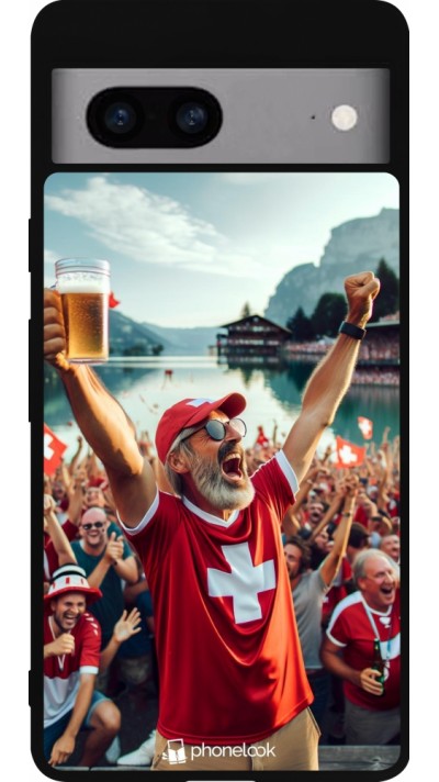 Coque Google Pixel 7a - Silicone rigide noir Victoire suisse fan zone Euro 2024