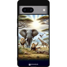 Coque Google Pixel 7a - Silicone rigide noir Vie sauvage africaine