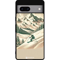 Coque Google Pixel 7a - Silicone rigide noir Vintage Ski Mountain