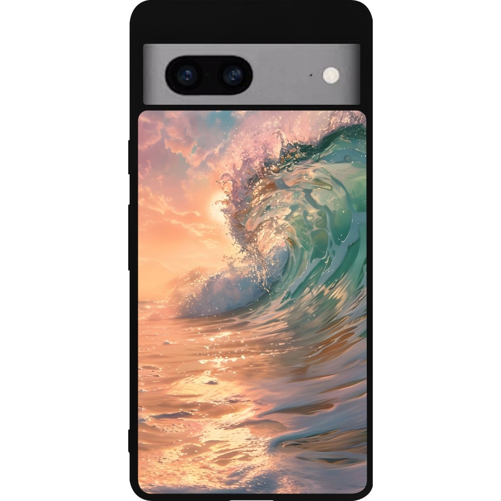 Coque Google Pixel 7a - Silicone rigide noir Wave Sunset