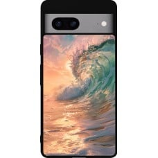 Coque Google Pixel 7a - Silicone rigide noir Wave Sunset