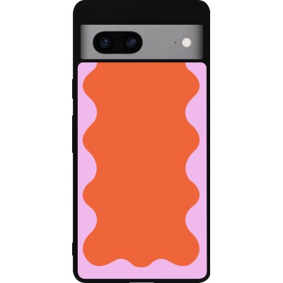 Coque Google Pixel 7a - Silicone rigide noir Wavy Rectangle Orange Pink