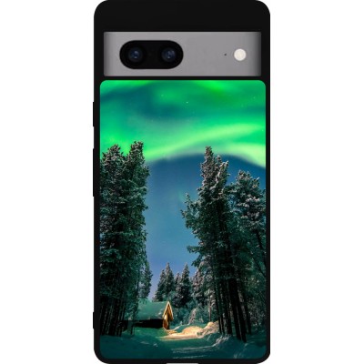 Coque Google Pixel 7a - Silicone rigide noir Winter 22 Northern Lights