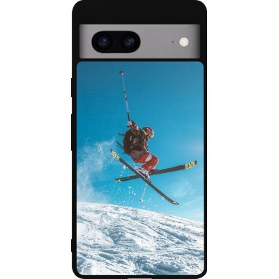 Coque Google Pixel 7a - Silicone rigide noir Winter 22 Ski Jump