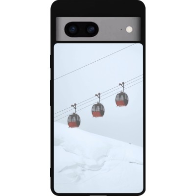 Coque Google Pixel 7a - Silicone rigide noir Winter 22 ski lift