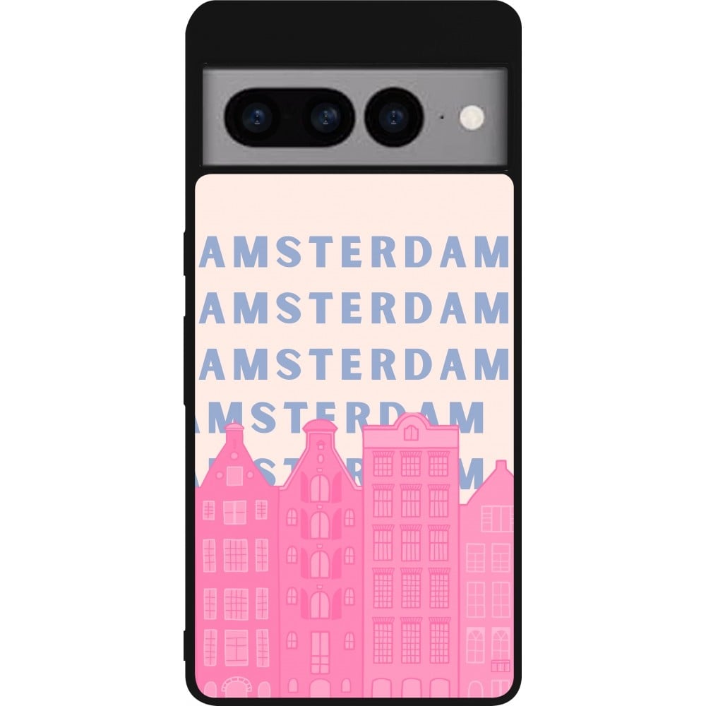 Coque Google Pixel 7 Pro - Silicone rigide noir Amsterdam Pink Print