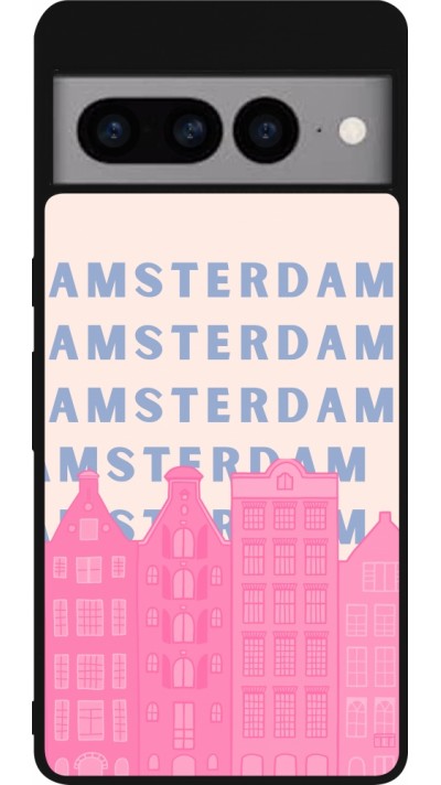 Coque Google Pixel 7 Pro - Silicone rigide noir Amsterdam Pink Print