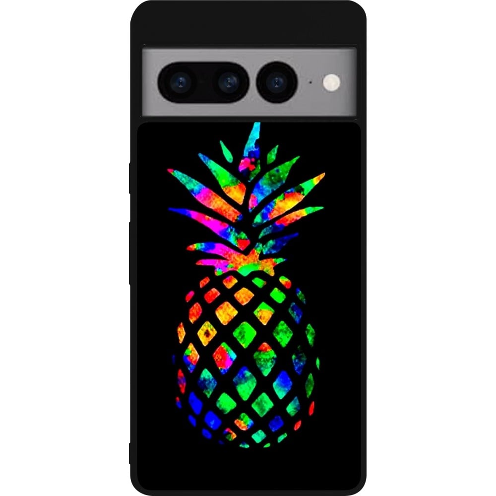 Coque Google Pixel 7 Pro - Silicone rigide noir Ananas Multi-colors