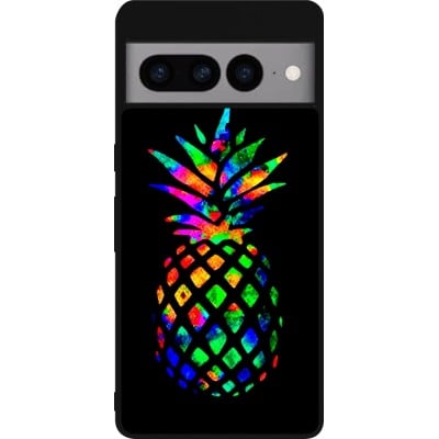 Coque Google Pixel 7 Pro - Silicone rigide noir Ananas Multi-colors