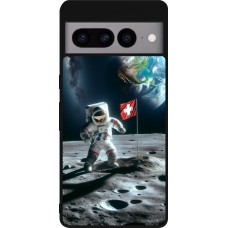 Coque Google Pixel 7 Pro - Silicone rigide noir Astro Suisse sur lune