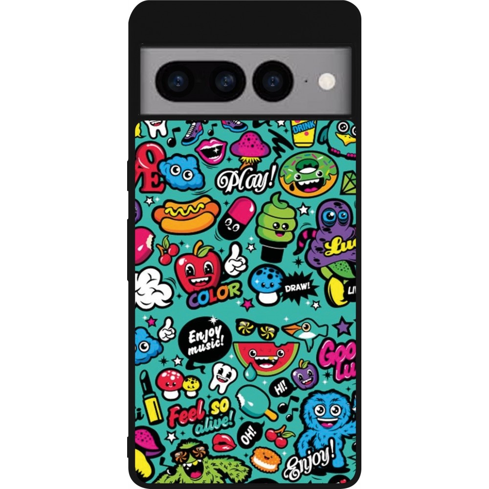 Coque Google Pixel 7 Pro - Silicone rigide noir Cartoons old school