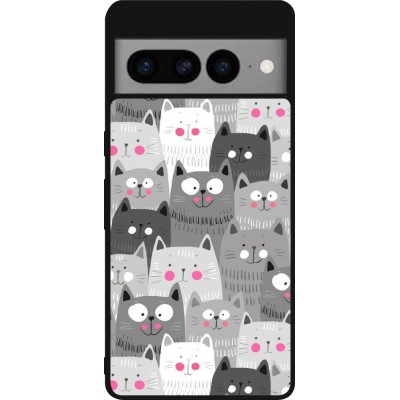 Coque Google Pixel 7 Pro - Silicone rigide noir Chats gris troupeau