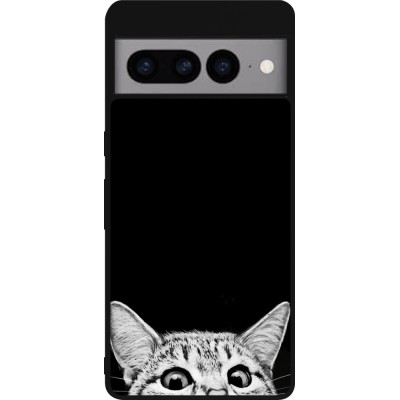 Coque Google Pixel 7 Pro - Silicone rigide noir Cat Looking Up Black