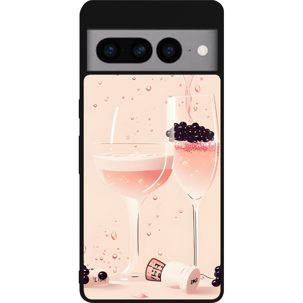 Coque Google Pixel 7 Pro - Silicone rigide noir Champagne Pouring Pink