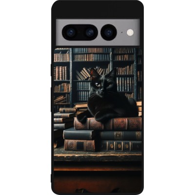 Coque Google Pixel 7 Pro - Silicone rigide noir Chat livres sombres