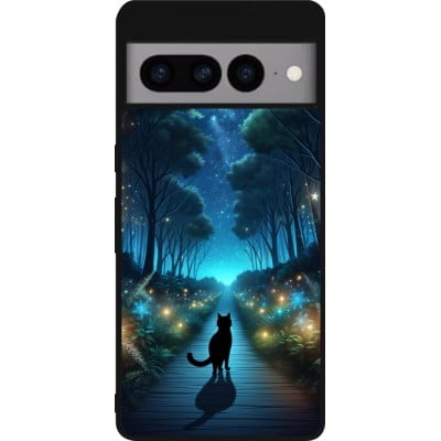 Coque Google Pixel 7 Pro - Silicone rigide noir Chat noir promenade