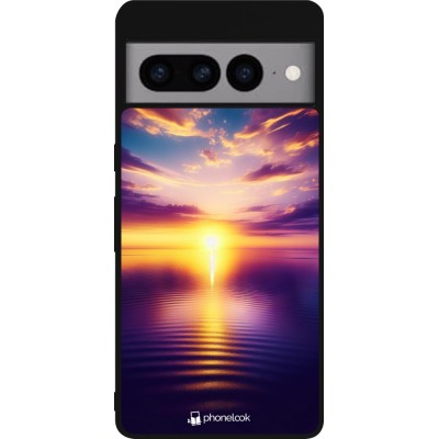 Coque Google Pixel 7 Pro - Silicone rigide noir Coucher soleil jaune violet