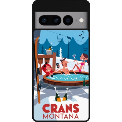 Coque Google Pixel 7 Pro - Silicone rigide noir Crans-Montana Mountain Jacuzzi