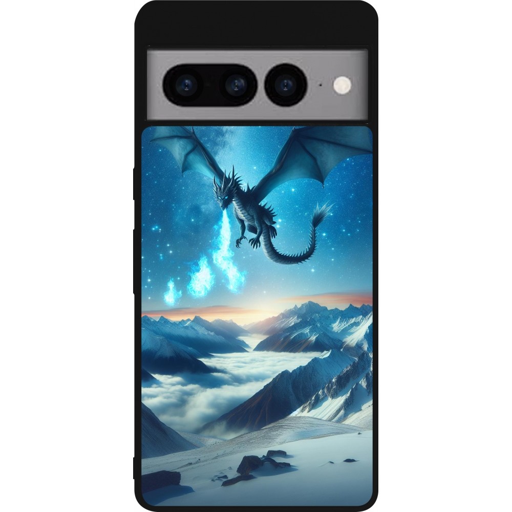 Coque Google Pixel 7 Pro - Silicone rigide noir Dragon nocturne montagne