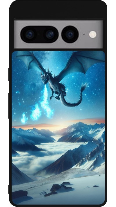 Coque Google Pixel 7 Pro - Silicone rigide noir Dragon nocturne montagne