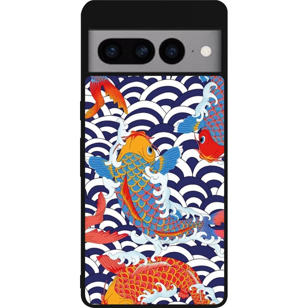 Coque Google Pixel 7 Pro - Silicone rigide noir Easter 2023 japanese fish