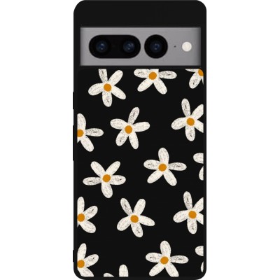 Coque Google Pixel 7 Pro - Silicone rigide noir Easter 2024 white on black flower