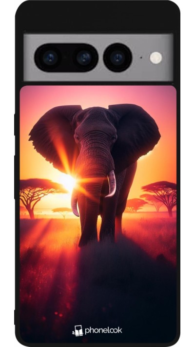 Coque Google Pixel 7 Pro - Silicone rigide noir Elephant Sunrise Beauty