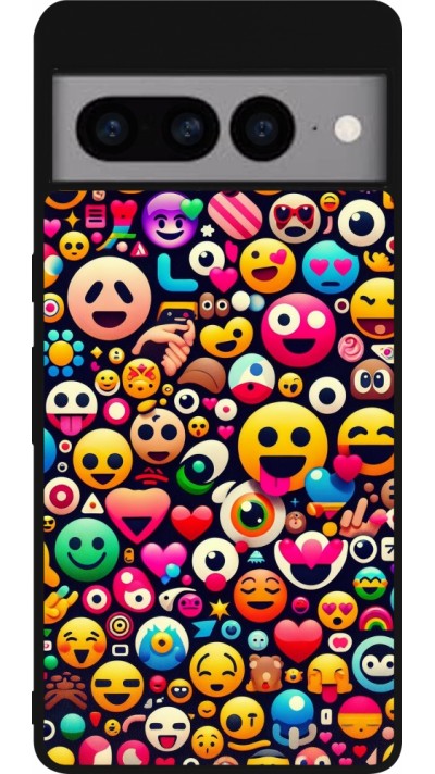 Coque Google Pixel 7 Pro - Silicone rigide noir Emoji Mix Color